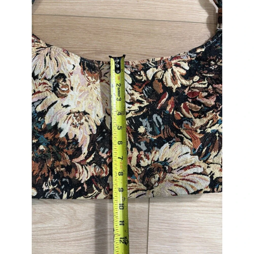 Vintage Floral Tapestry Shoulder Bag Purse Black Brown Hobo 90s Y2K Aesthetic